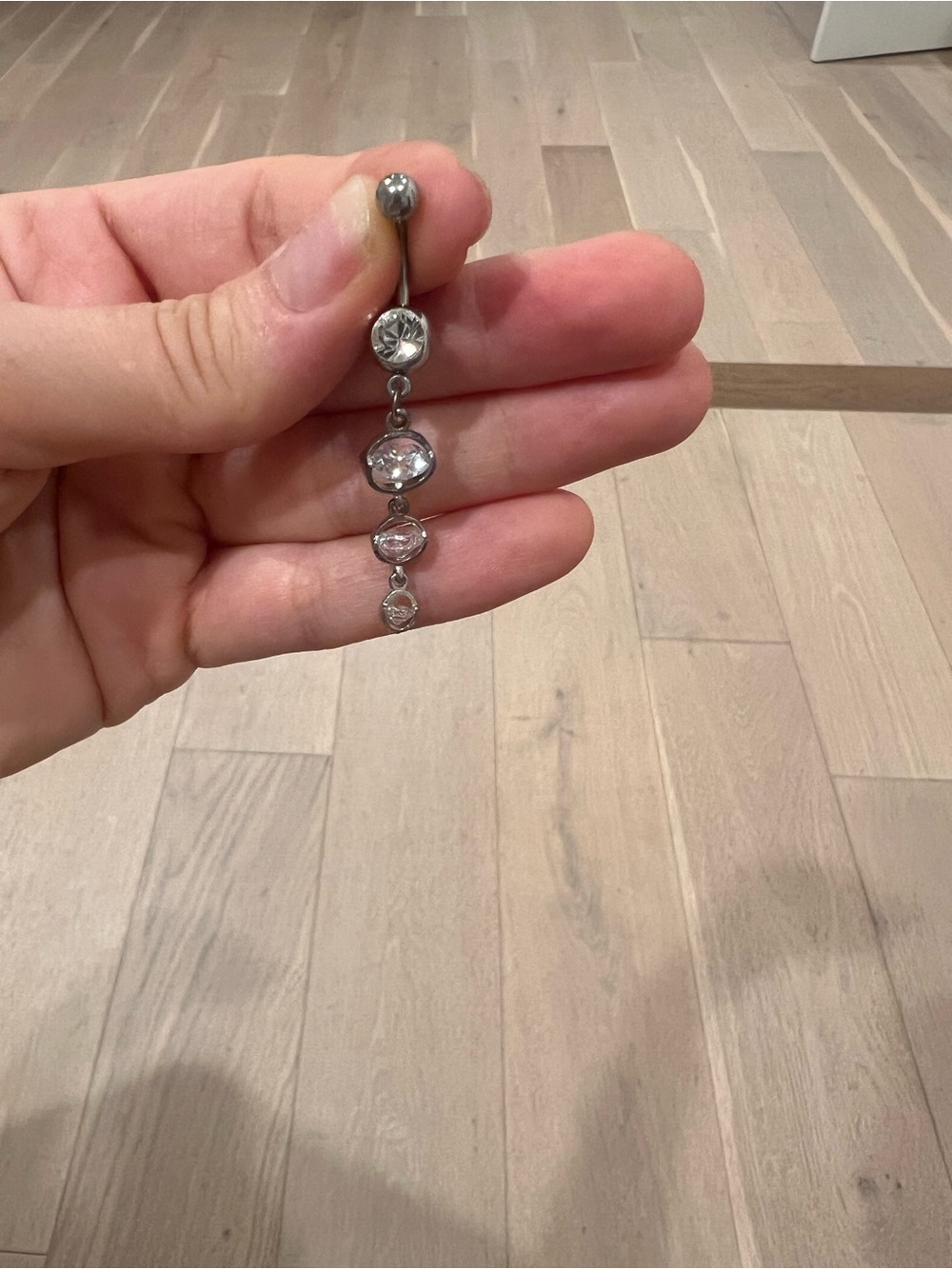 Silver-Tone Crystal Drop Navel Ring